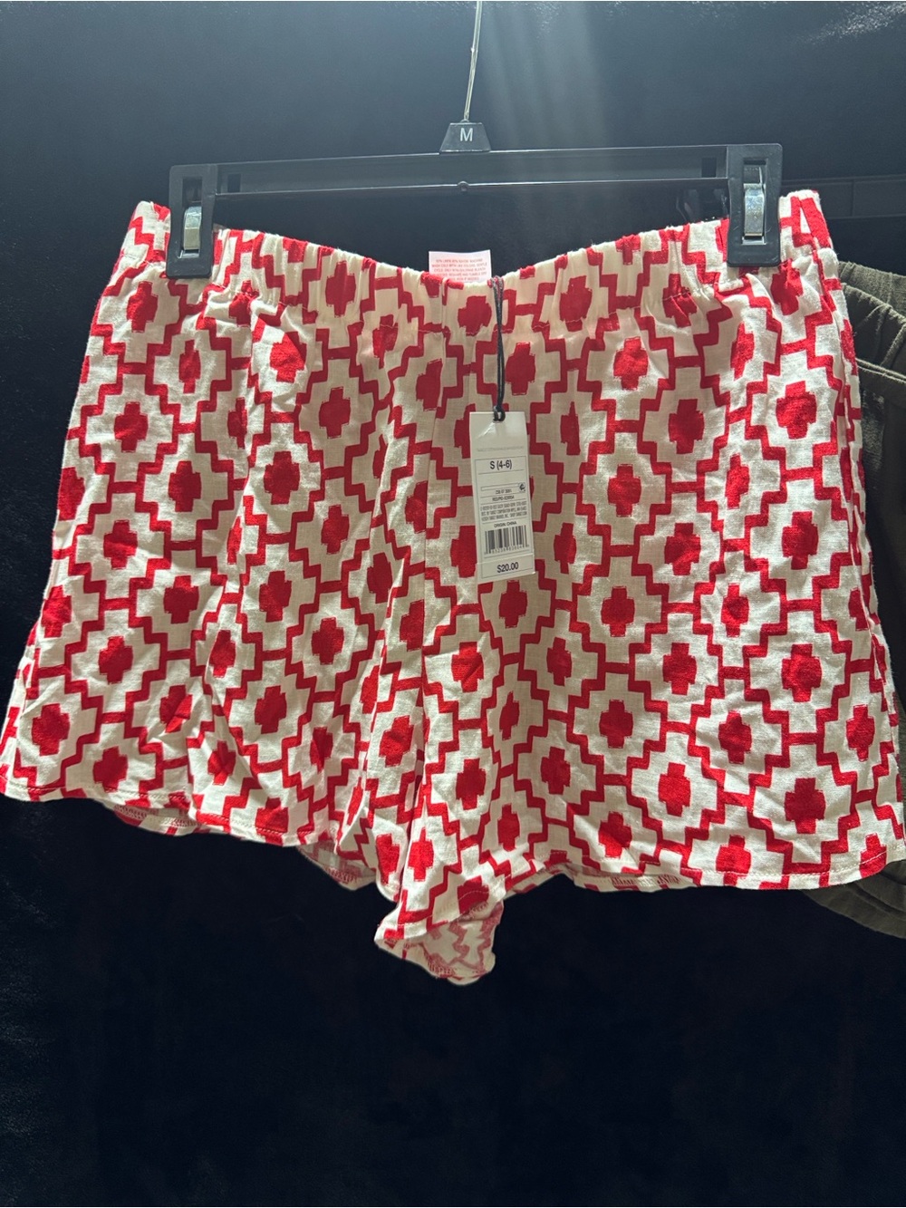 Shade & Shore Red and Cream Geometric High-Waist Shorts
